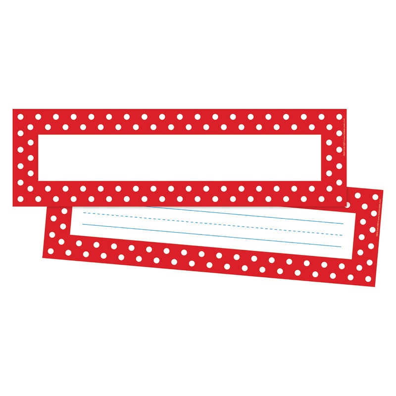 Barker Creek Double-Sided Desk Nameplates & Bulletin Board Signs, Red & White Dots, Multi-Purpose Desk Nameplates, Bulletin Board Signs, Word Walls and More! 3.5 x 12, Pack of 36 (1429) - Image 1
